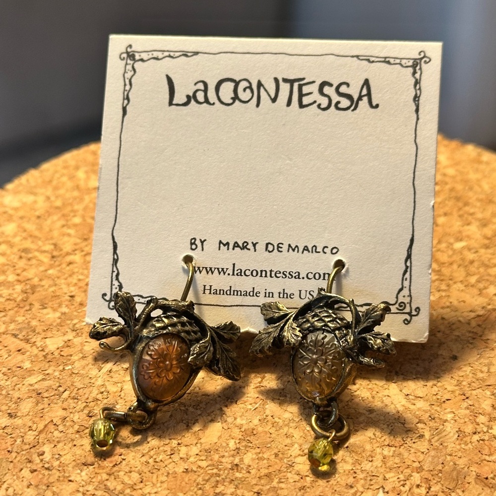 La Contessa Gold and Yellow Acorn Earrings